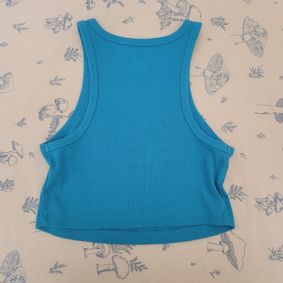Blue Ribbed Crop Top - Picture 3 of 4
